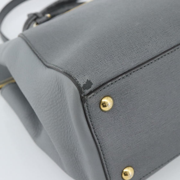 FENDI To joule Hand Bag Leather 2way Gray Gold Auth 183996