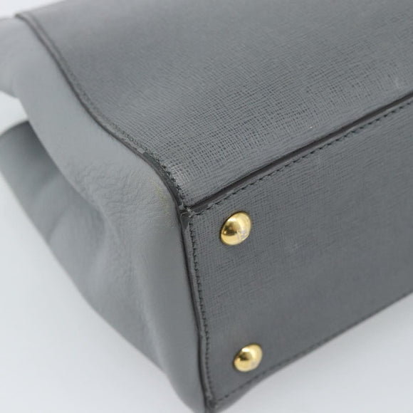 FENDI To joule Hand Bag Leather 2way Gray Gold Auth 183996