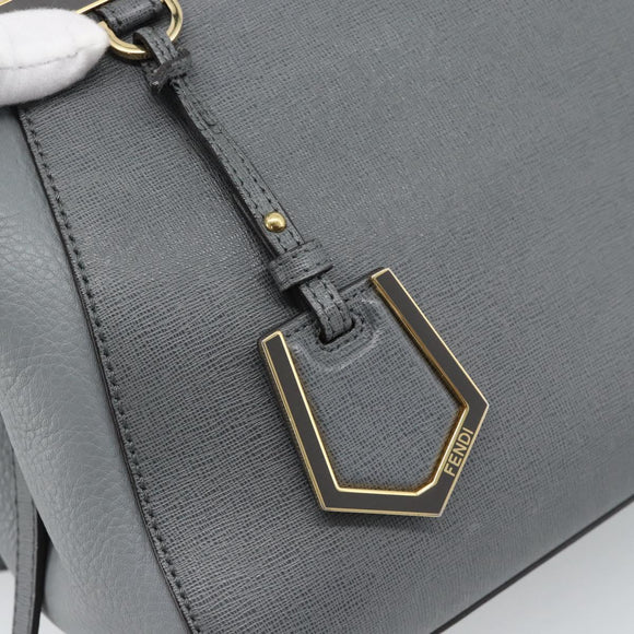FENDI To joule Hand Bag Leather 2way Gray Gold Auth 183996
