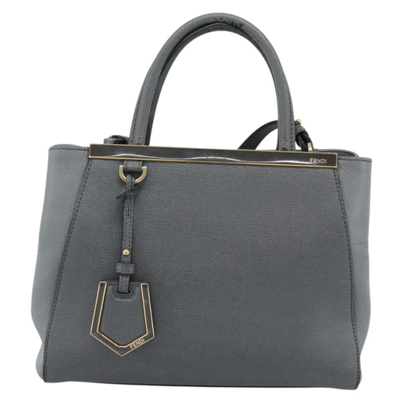 FENDI To joule Hand Bag Leather 2way Gray Gold Auth 183996