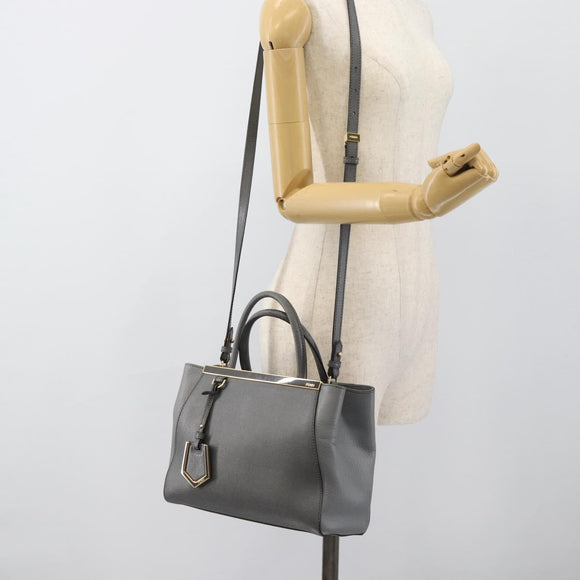 FENDI To joule Hand Bag Leather 2way Gray Gold Auth 183996