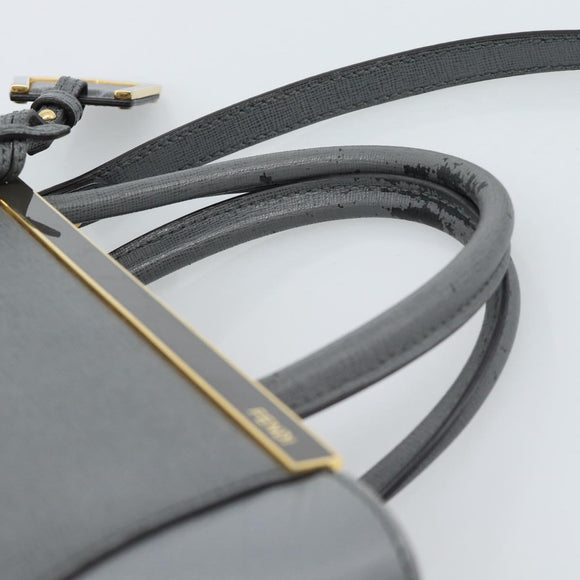 FENDI To joule Hand Bag Leather 2way Gray Gold Auth 183996