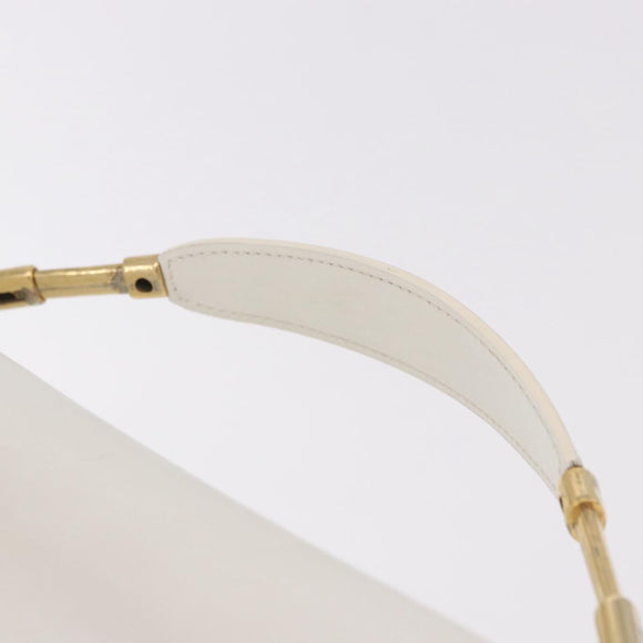 CELINE Shoulder Bag Leather White Gold Auth 183997