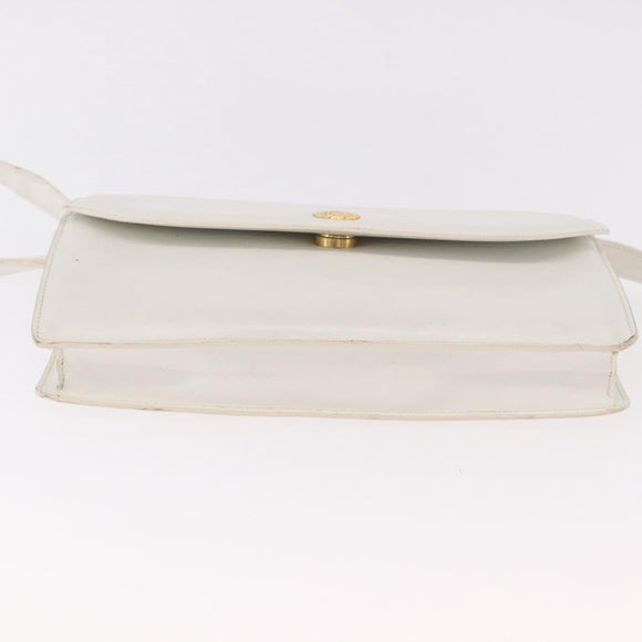 CELINE Shoulder Bag Leather White Gold Auth 183997