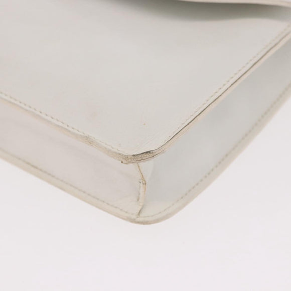 CELINE Shoulder Bag Leather White Gold Auth 183997