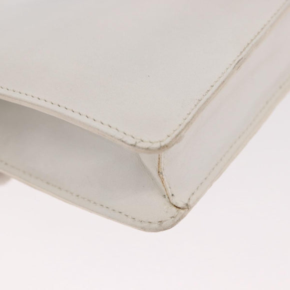 CELINE Shoulder Bag Leather White Gold Auth 183997