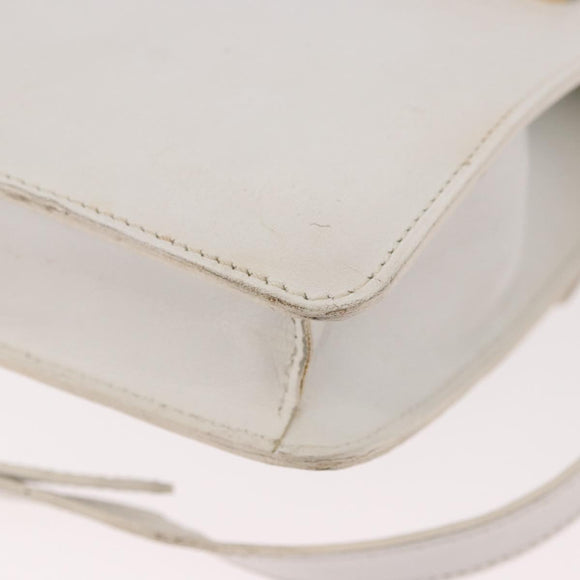 CELINE Shoulder Bag Leather White Gold Auth 183997