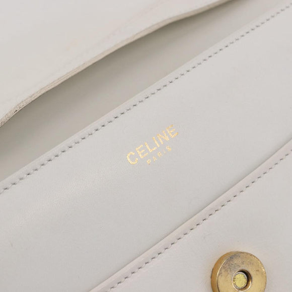 CELINE Shoulder Bag Leather White Gold Auth 183997