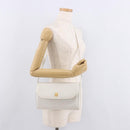 CELINE Shoulder Bag Leather White Gold Auth 183997-23