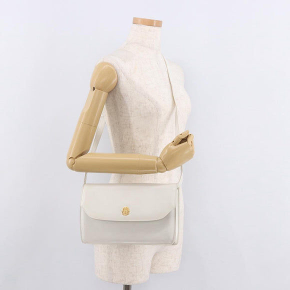 CELINE Shoulder Bag Leather White Gold Auth 183997
