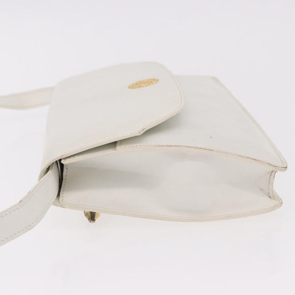 CELINE Shoulder Bag Leather White Gold Auth 183997