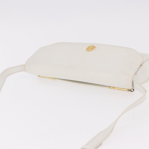 CELINE Shoulder Bag Leather White Gold Auth 183997