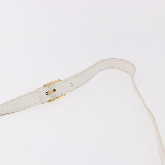 CELINE Shoulder Bag Leather White Gold Auth 183997