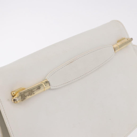 CELINE Shoulder Bag Leather White Gold Auth 183997