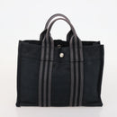 HERMES Fourre Tout Hand Bag Cotton 2 Set Black Navy Auth 184001-11