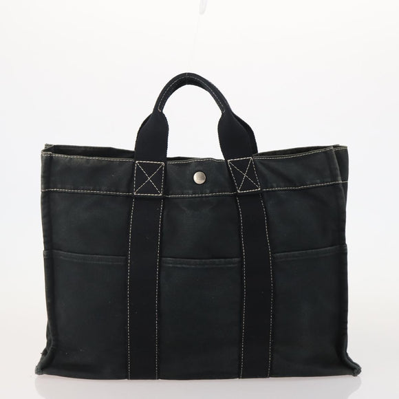 HERMES Fourre Tout Hand Bag Cotton 2 Set Black Navy Auth 184001
