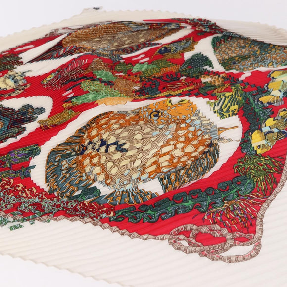 HERMES Pleated Carre Scarf Silk White Auth 184041