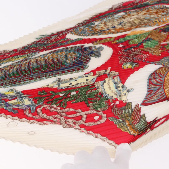 HERMES Pleated Carre Scarf Silk White Auth 184041