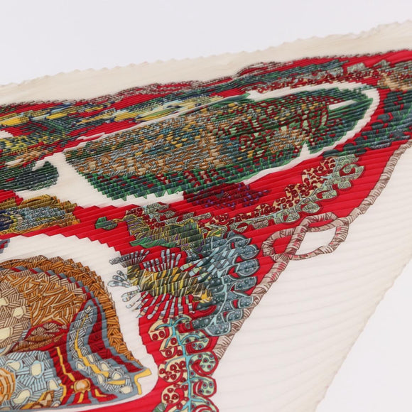 HERMES Pleated Carre Scarf Silk White Auth 184041