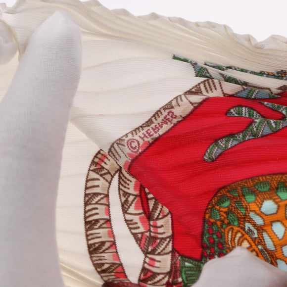 HERMES Pleated Carre Scarf Silk White Auth 184041