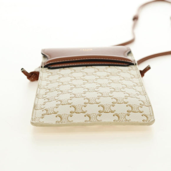 CELINE Triomphe Shoulder Pouch Shoulder Bag PVC White Auth 184044V