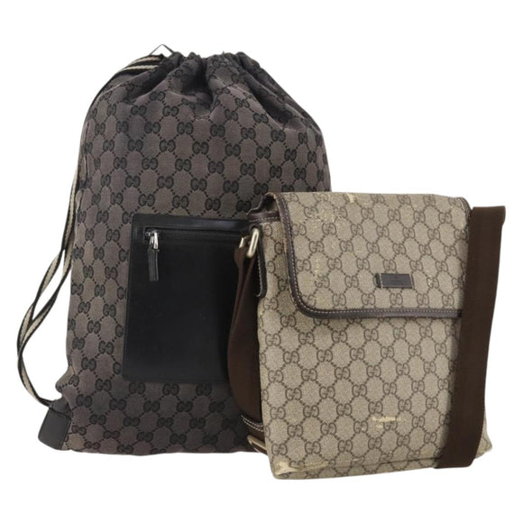 GUCCI GG Canvas GG Supreme Hand Bag PVC 2 Set Black Beige Auth 184052