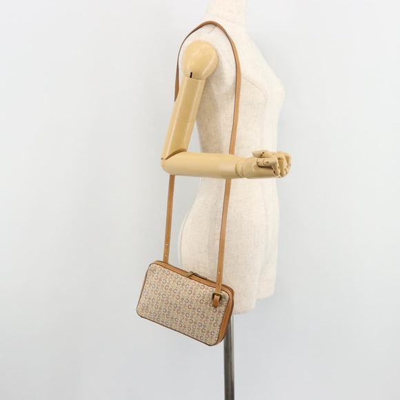 CELINE C Macadam Canvas Shoulder Bag Beige Gold Auth 184120A