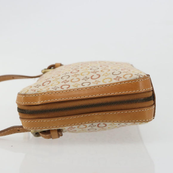 CELINE C Macadam Canvas Shoulder Bag Beige Gold Auth 184120A