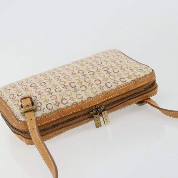 CELINE C Macadam Canvas Shoulder Bag Beige Gold Auth 184120A