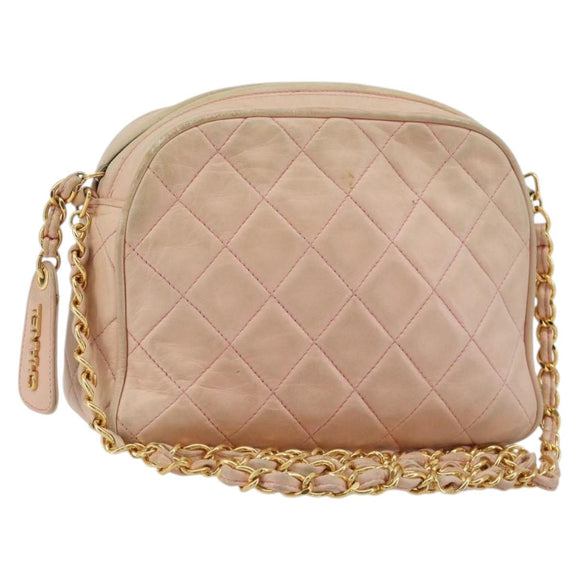 CHANEL Chain Shoulder Bag Lamb Skin Beige Gold CC Auth 184126