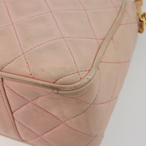 CHANEL Chain Shoulder Bag Lamb Skin Beige Gold CC Auth 184126