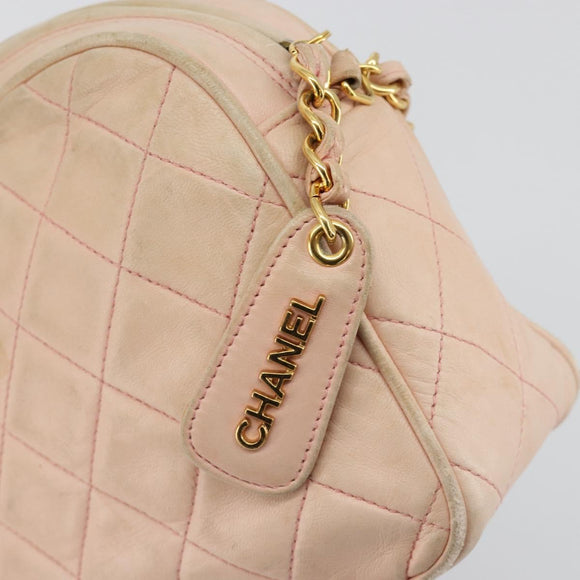 CHANEL Chain Shoulder Bag Lamb Skin Beige Gold CC Auth 184126