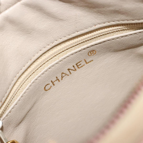 CHANEL Chain Shoulder Bag Lamb Skin Beige Gold CC Auth 184126