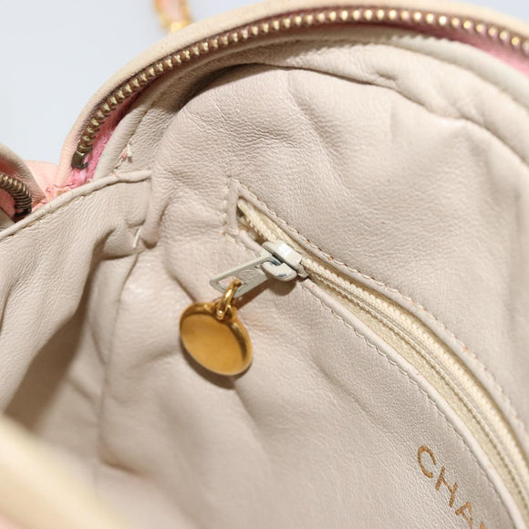CHANEL Chain Shoulder Bag Lamb Skin Beige Gold CC Auth 184126