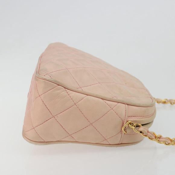 CHANEL Chain Shoulder Bag Lamb Skin Beige Gold CC Auth 184126