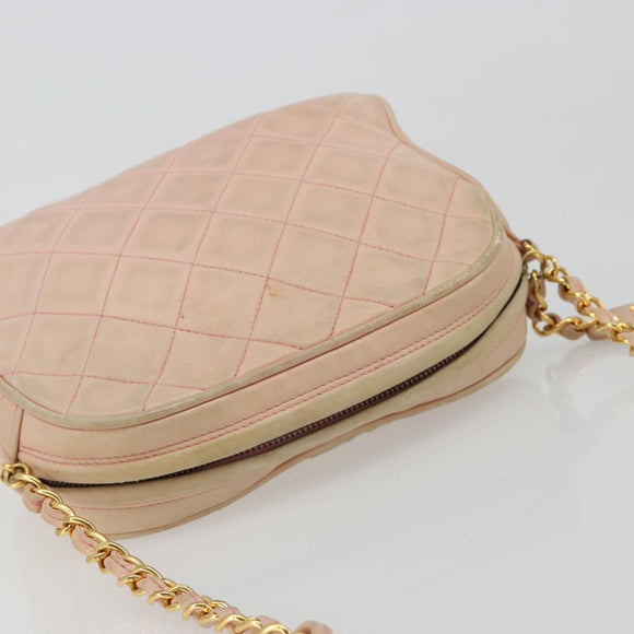 CHANEL Chain Shoulder Bag Lamb Skin Beige Gold CC Auth 184126