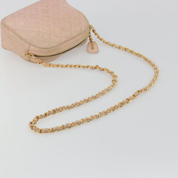 CHANEL Chain Shoulder Bag Lamb Skin Beige Gold CC Auth 184126