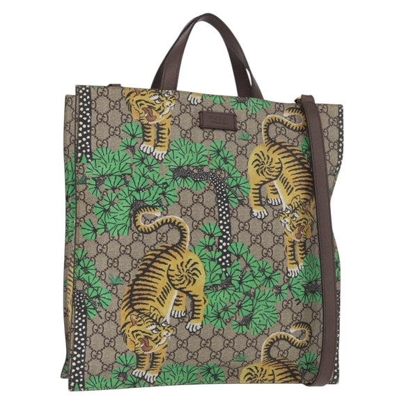 GUCCI GG Supreme Tote Bag PVC 2way Beige Gold 450950 Auth 184131V