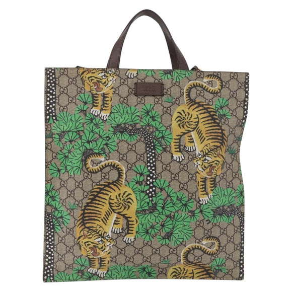 GUCCI GG Supreme Tote Bag PVC 2way Beige Gold 450950 Auth 184131V