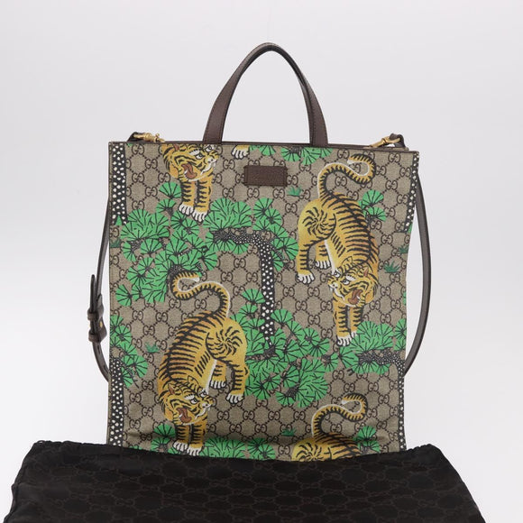 GUCCI GG Supreme Tote Bag PVC 2way Beige Gold 450950 Auth 184131V