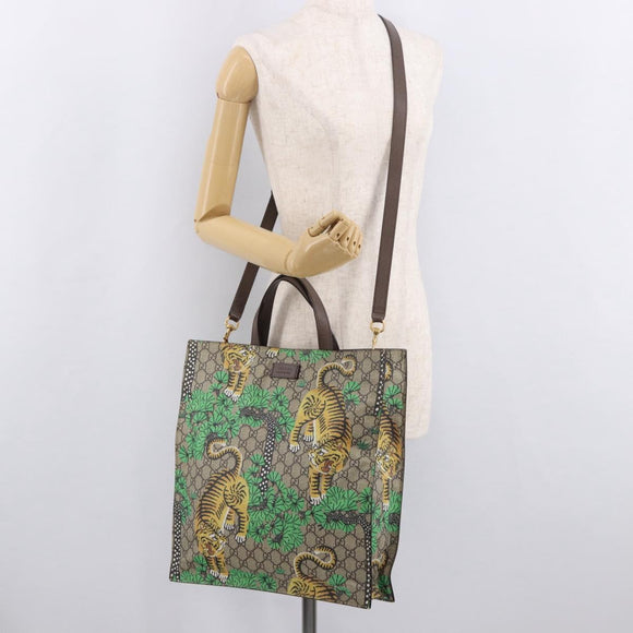 GUCCI GG Supreme Tote Bag PVC 2way Beige Gold 450950 Auth 184131V