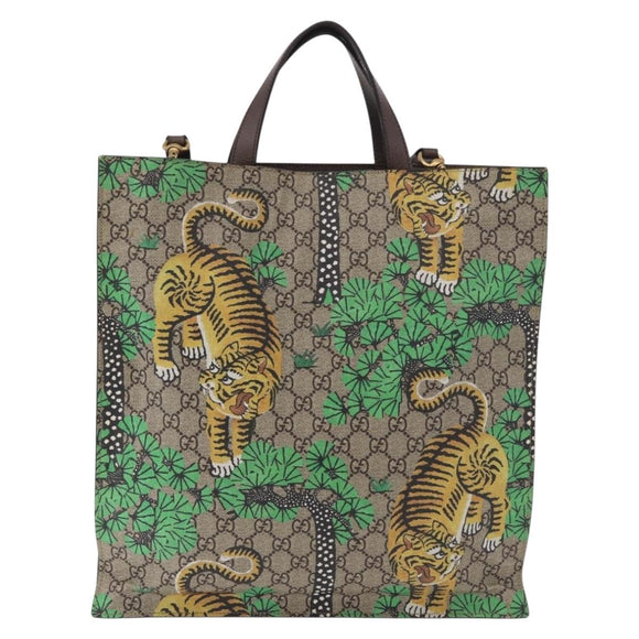 GUCCI GG Supreme Tote Bag PVC 2way Beige Gold 450950 Auth 184131V