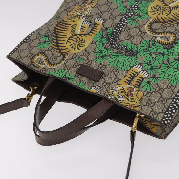 GUCCI GG Supreme Tote Bag PVC 2way Beige Gold 450950 Auth 184131V