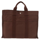 HERMES Her Line Tote MM Tote Bag Canvas Brown Silver Auth 184135-2