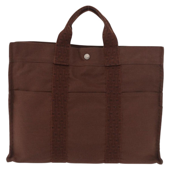 HERMES Her Line Tote MM Tote Bag Canvas Brown Silver Auth 184135