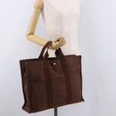 HERMES Her Line Tote MM Tote Bag Canvas Brown Silver Auth 184135-22