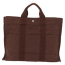 HERMES Her Line Tote MM Tote Bag Canvas Brown Silver Auth 184135-3