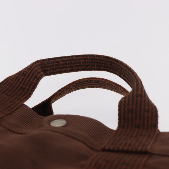 HERMES Her Line Tote MM Tote Bag Canvas Brown Silver Auth 184135