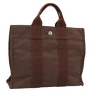 HERMES Her Line Tote PM Tote Bag Canvas Brown Silver Auth 184152-1