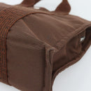 HERMES Her Line Tote PM Tote Bag Canvas Brown Silver Auth 184152-9